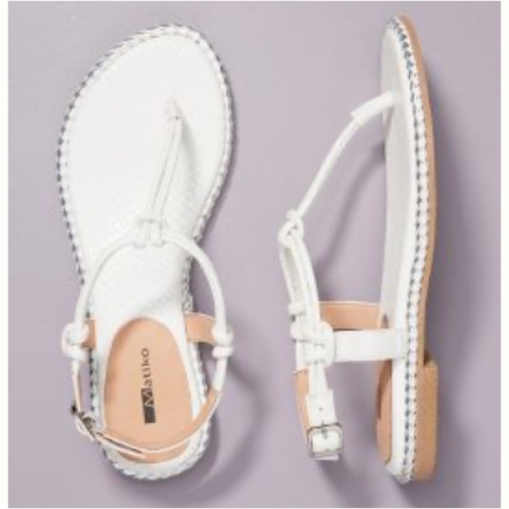Anthropologie White Leather T-Strap Sandal